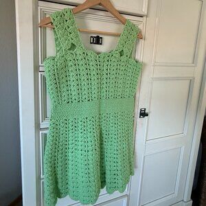 Vintage Handmade Crochet Mini Dress Green Retro Unique
